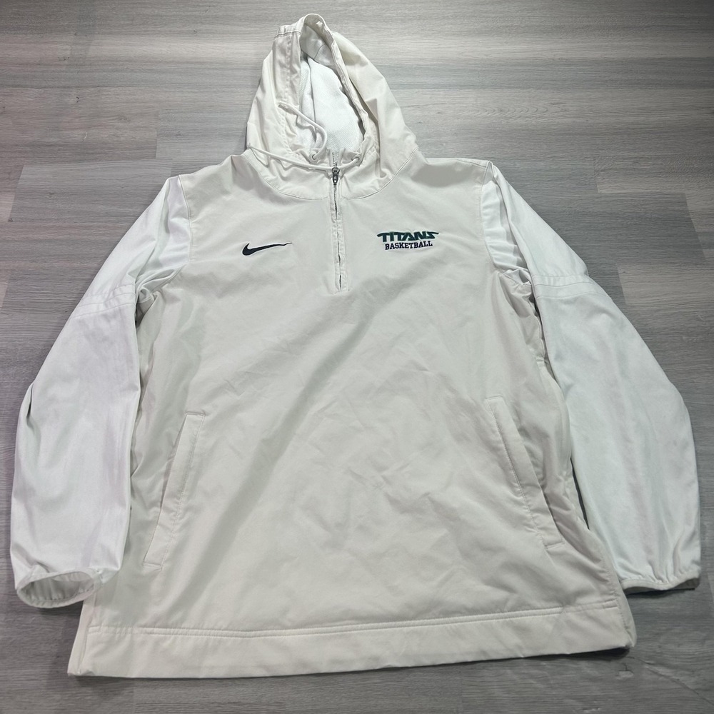 Cal State Fullerton Titans Basketball Jacket Mens Large White Nike Hood Pullover